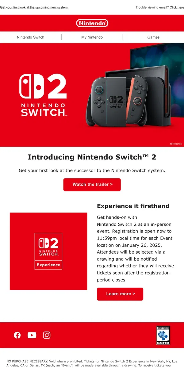 Email from Nintendo. Introducing Nintendo Switch 2