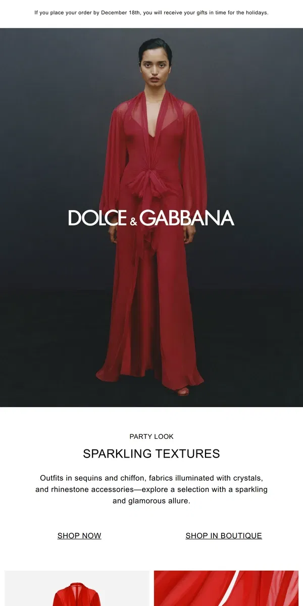 Email from Dolce & Gabbana. Sparkling elegance