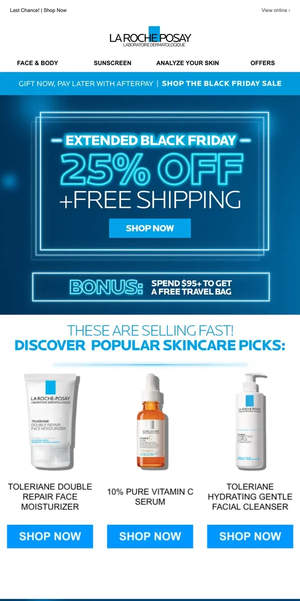 Email from La Roche-Posay. Final hours! Black Friday ends tonight.