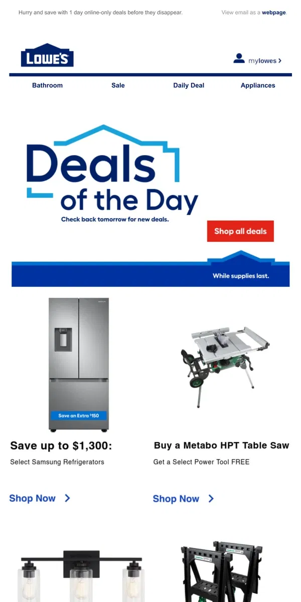 Email from Lowe's. Time’s almost up! Shop these deals QUICK.