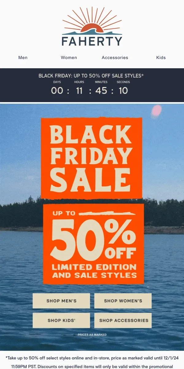 Email from Faherty. Hurry—Black Friday ends tonight