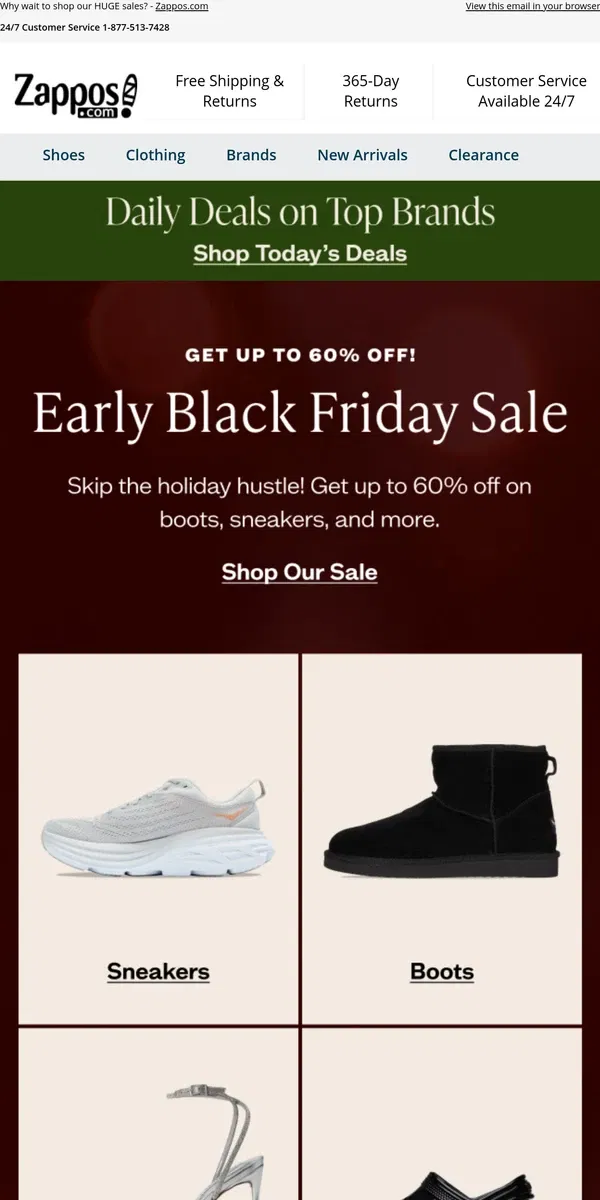 Email from Zappos. LIVE NOW: Early Black Friday Sale + Daily Deals ✨