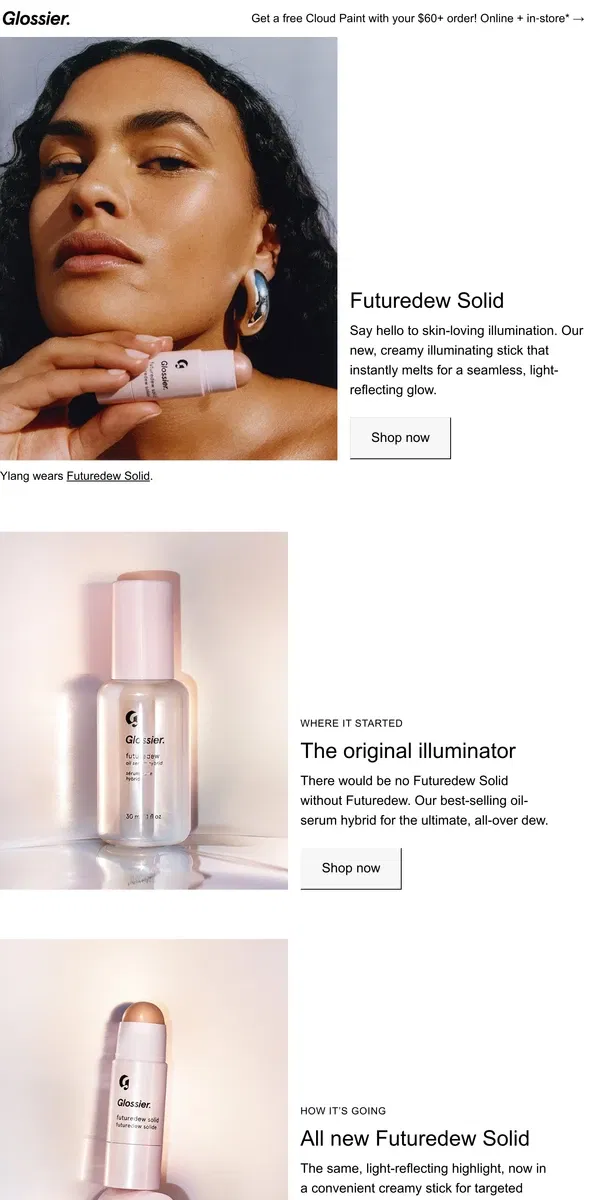 Email from Glossier. New! Futuredew Solid