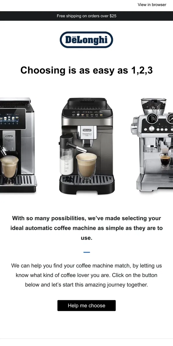 Email from De'Longhi. The perfect coffee machine for you?