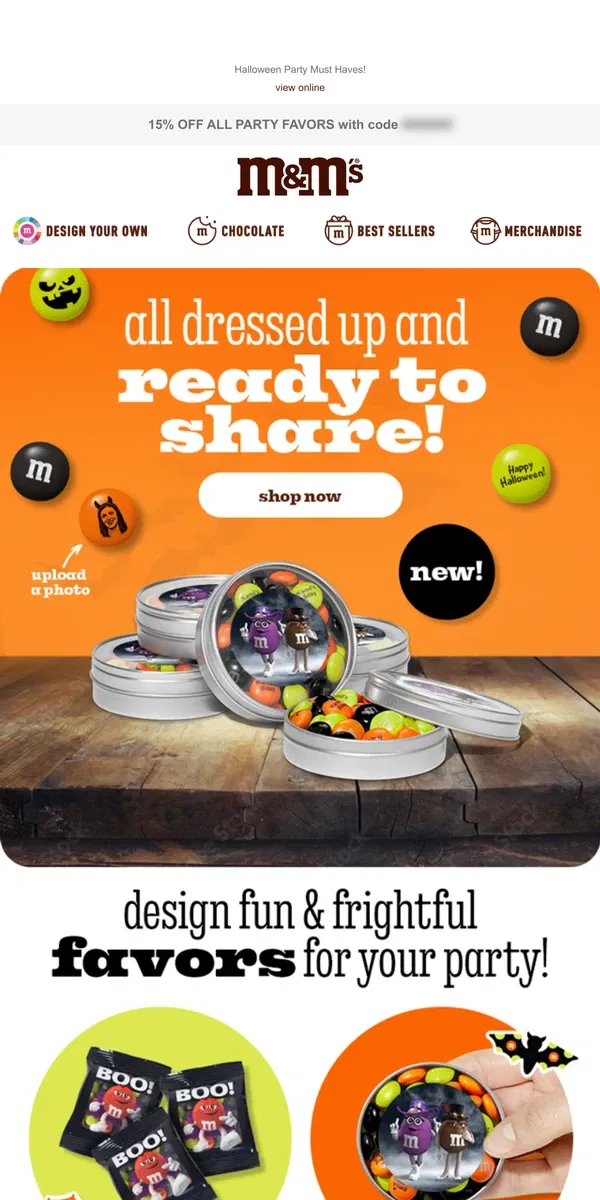 Email from M&M's. Frightfully Fun Favors On Sale!