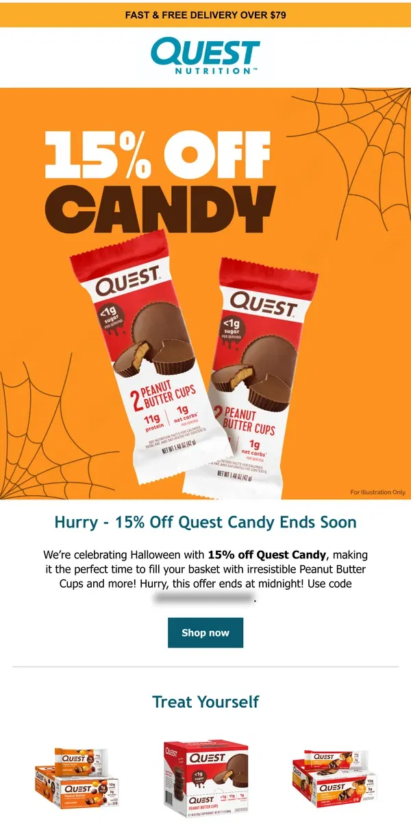 Email from Quest Nutrition. Last chance, ! 🍬 Enjoy 15% off Candy!