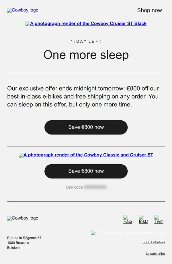 Email from Cowboy. The offer ends tomorrow at midnight