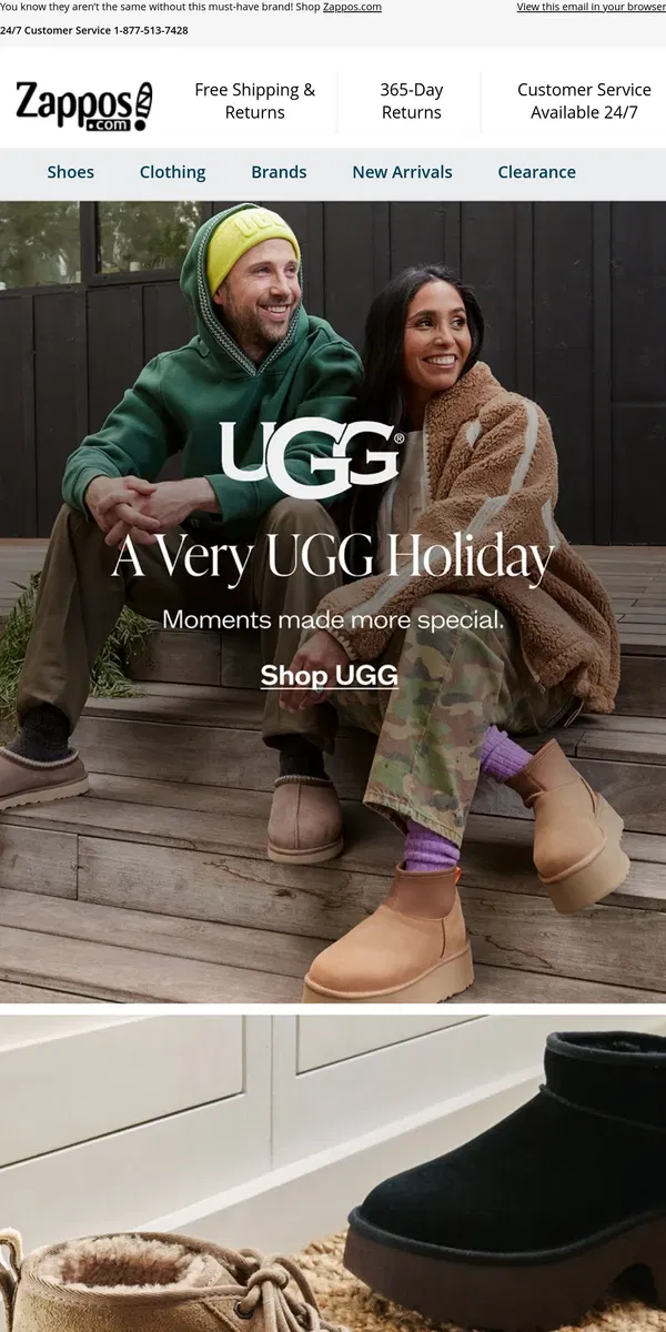 Email from Zappos. Holidays with UGG® 🧦☕🌲