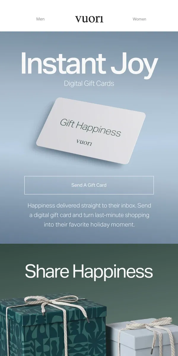 Email from Vuori. Instant Joy. Instant Gifting.
