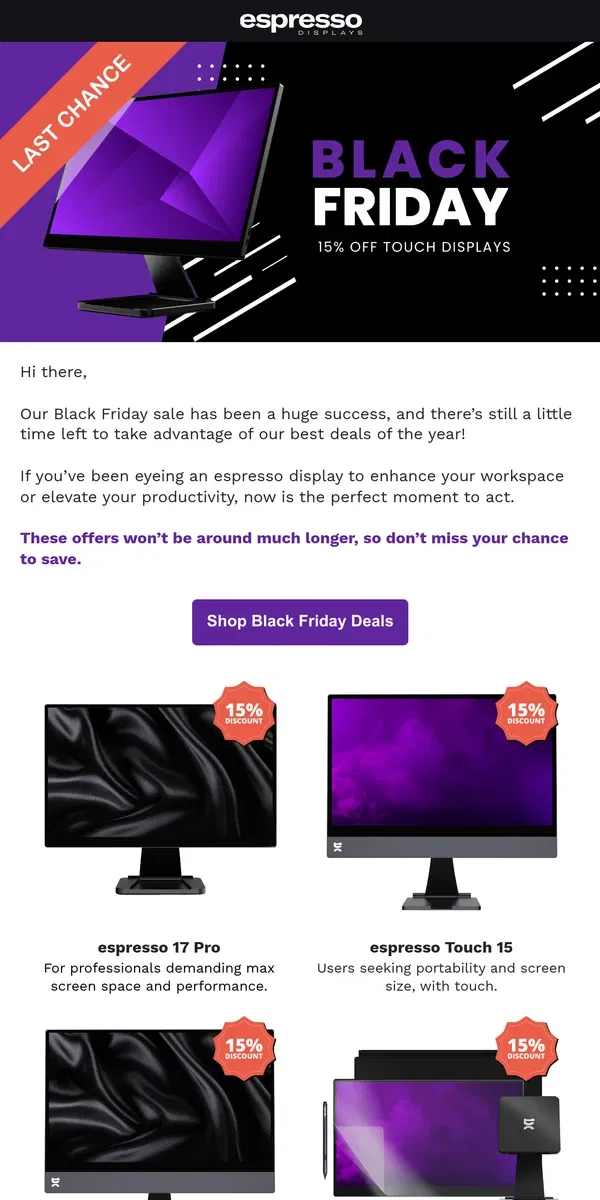 Email from espresso Displays. Final Hours to Save on espresso Displays!