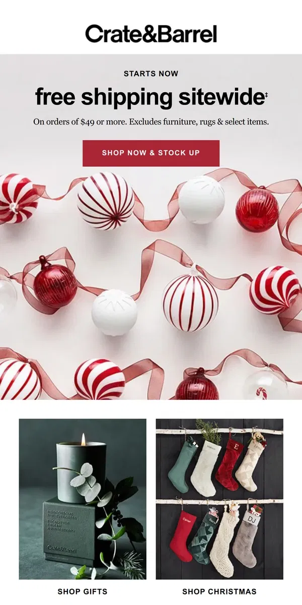 Email from Crate & Barrel. FREE SHIPPING sitewide starts today →