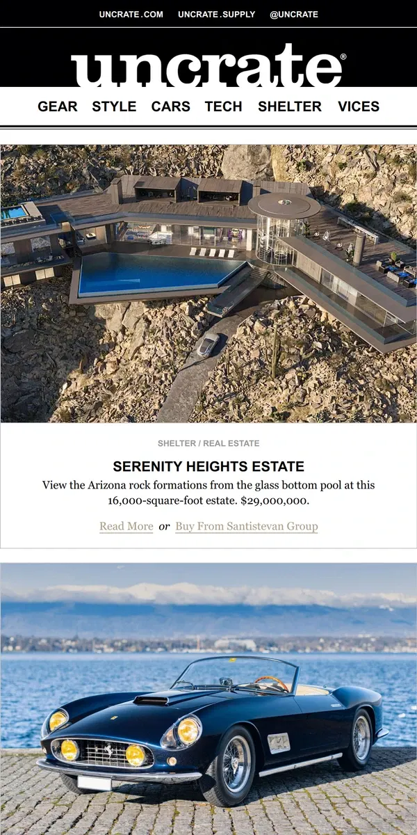 Email from Uncrate. Serenity Heights Estate & more