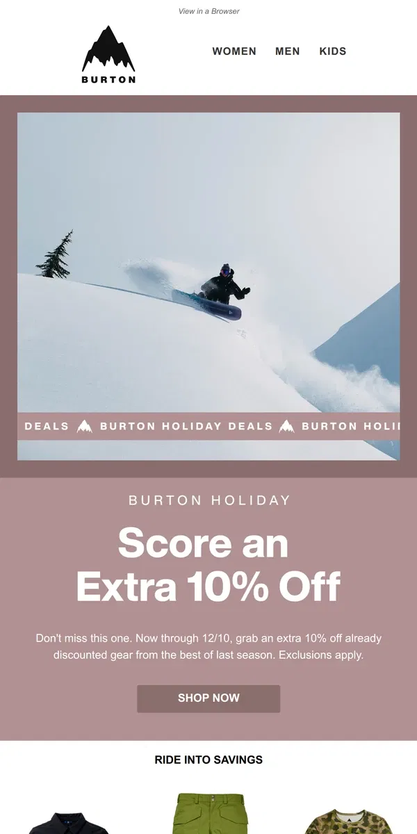 Email from Burton. Explore Unbeatable Deals