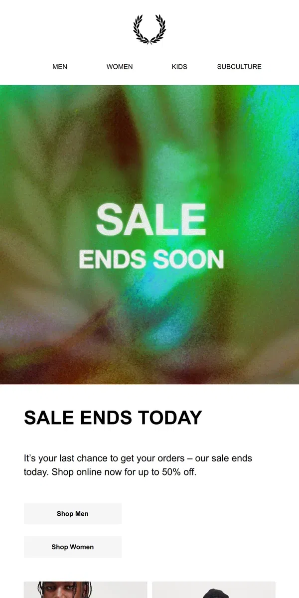 Email from Fred Perry. Sale Ends Today