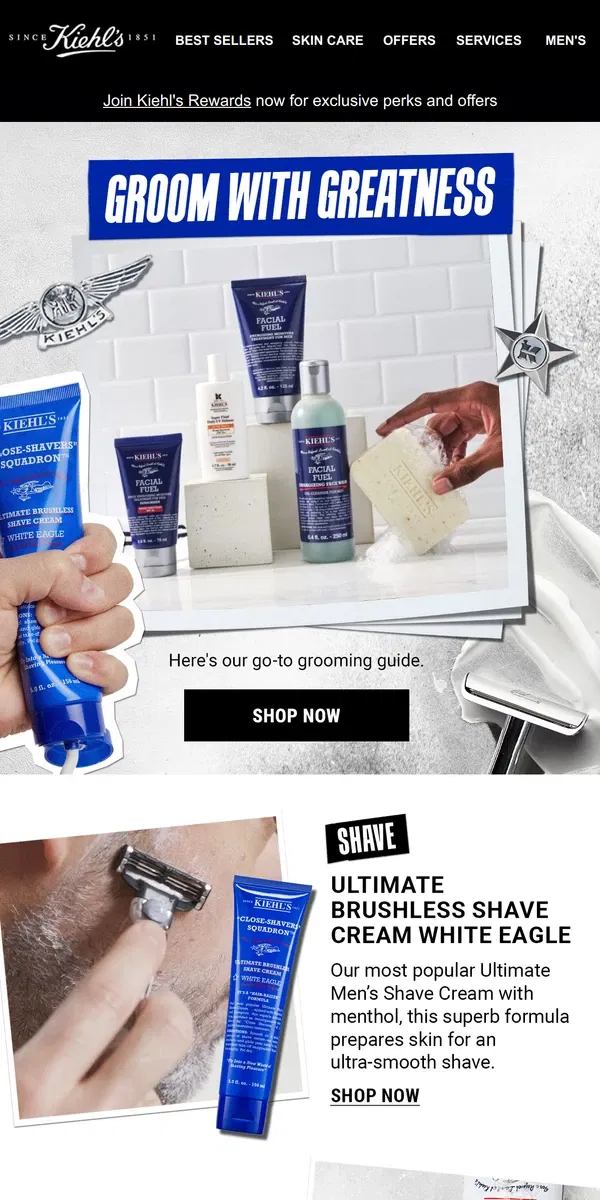 Email from Kiehl's. Our Go-To Grooming Guide🫧