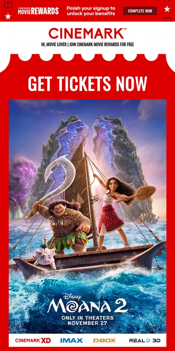 Email from Cinemark. Set sail on a new adventure with MOANA 2