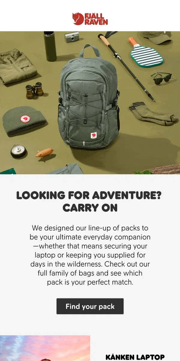 Email from Fjällräven. Durable, stylish, technical: a pack for any plan