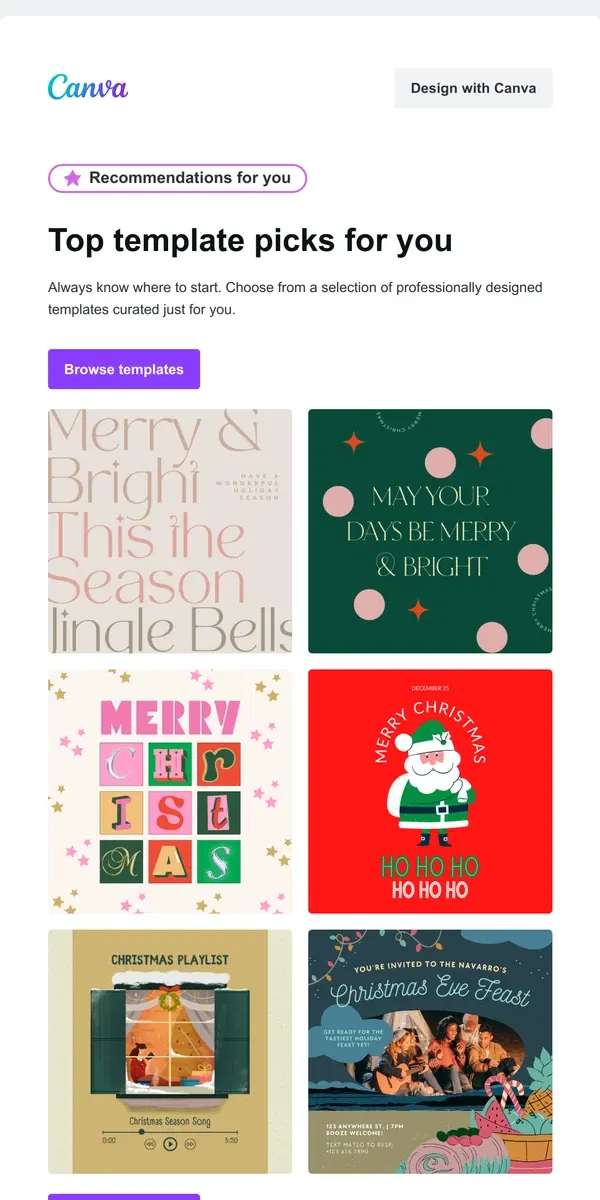 Email from Canva. Templates curated for you