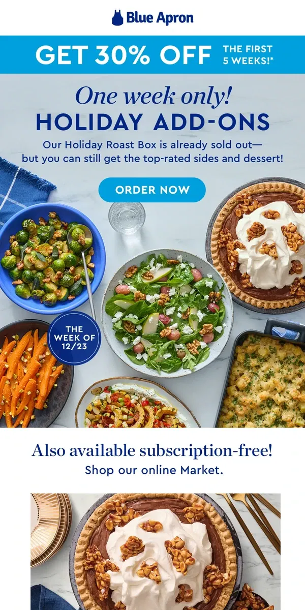 Email from Blue Apron. LAST CHANCE: Subscription-free holiday faves