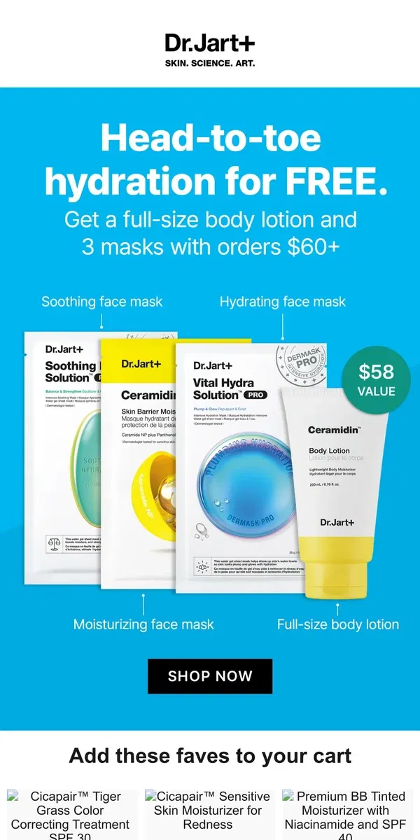 Email from Dr. Jart+. Get Head-to-Toe Hydration for FREE