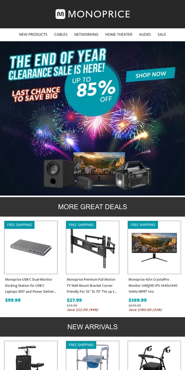 Email from Monoprice. Up to 85% OFF | End of Year Clearance is HERE 🎉