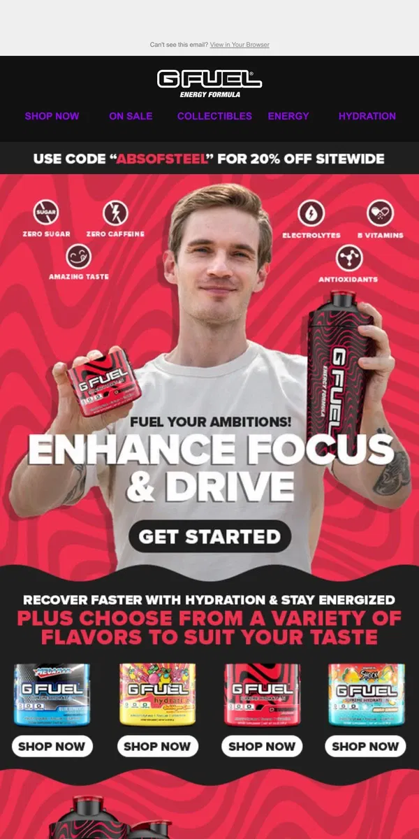 Email from G FUEL. Optimize Performance: G FUEL - Your Fitness Essentials 💪