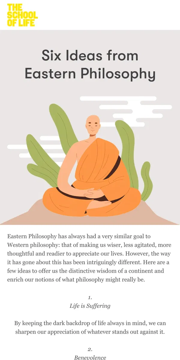 Email from The School of Life. Six Ideas from Eastern Philosophy