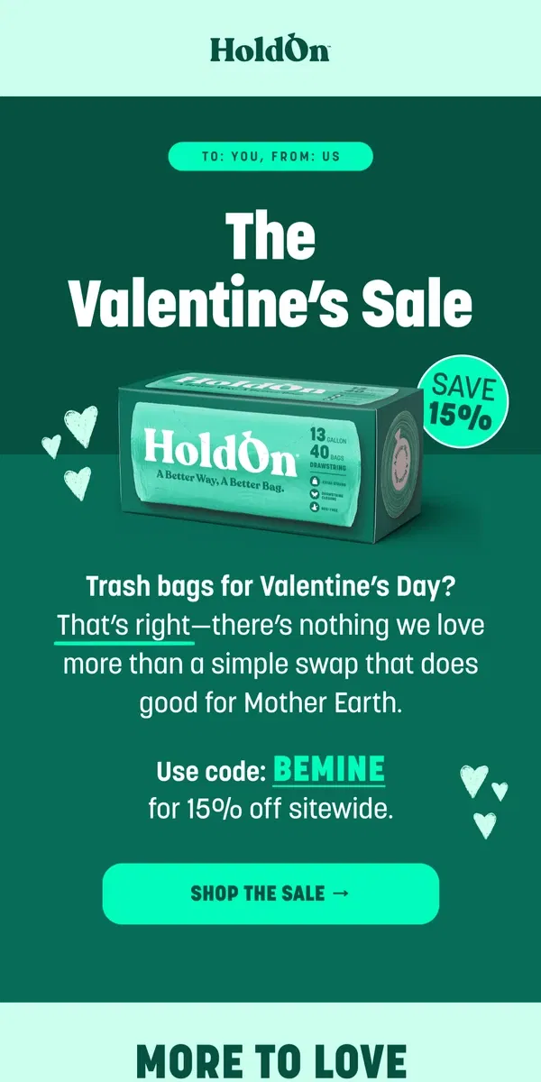 Email from HoldOn. 💚 The Valentine's Sale