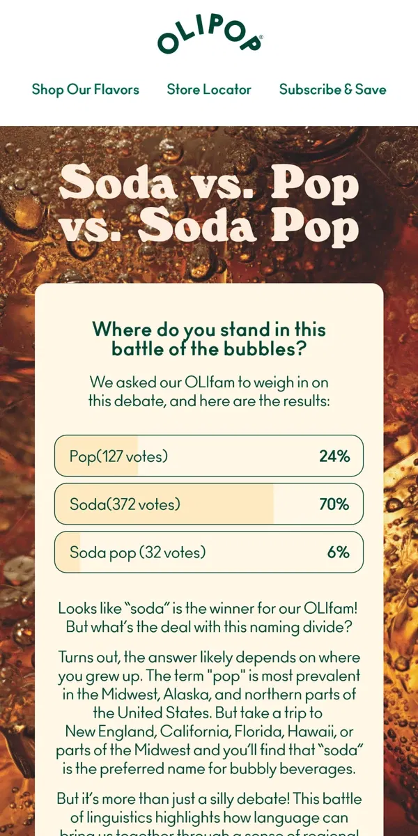 Email from OLIPOP. Are you Team Soda or Team Pop? 🤔