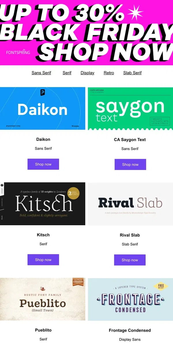 Email from Fontspring. Black Friday Font Sale!