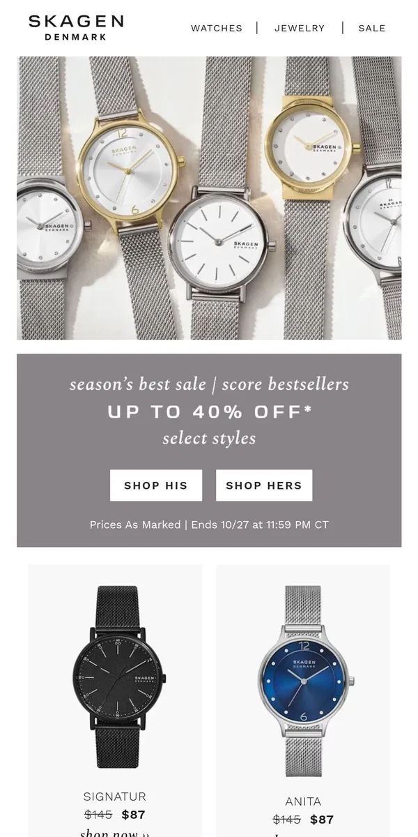 Email from Skagen. guess what? bestsellers are on sale.