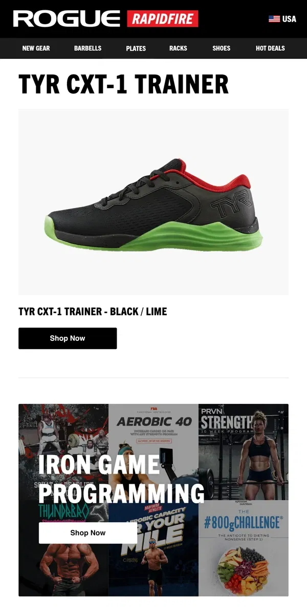 Email from Rogue Fitness. Just Launched: TYR CXT-1 Trainer