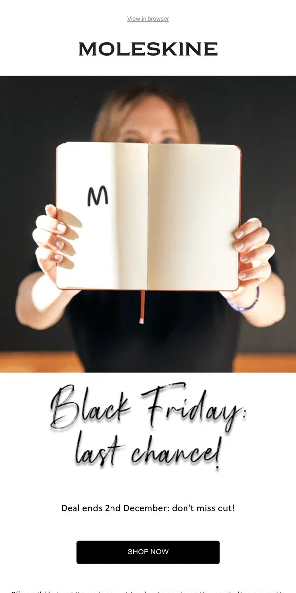 Email from Moleskine. Black Friday: last chance!