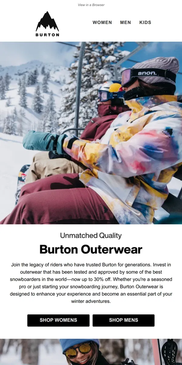 Email from Burton. Look Good, Ride Better