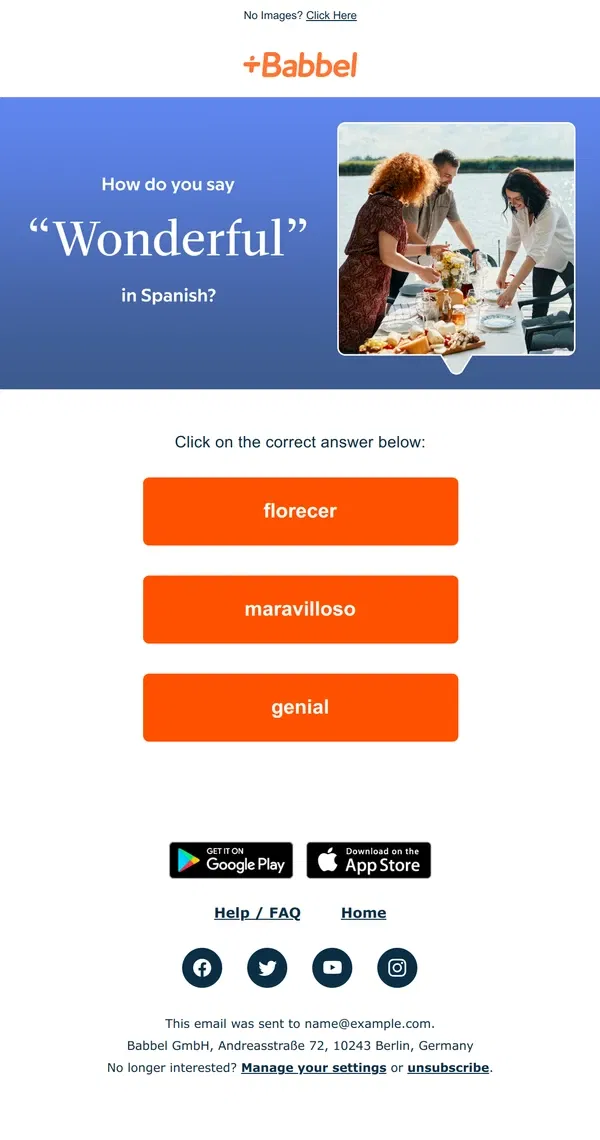 Email from Babbel. How do you say, "wonderful" in Spanish?