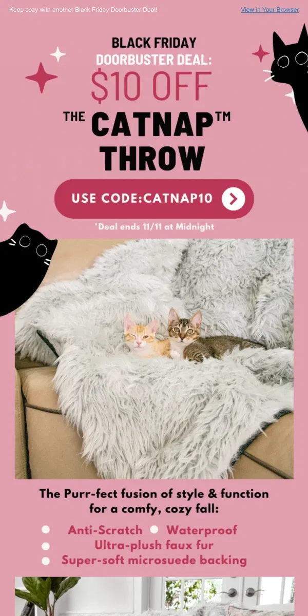 Email from Meowingtons. 🙀 $10 OFF Waterproof Pet Blankets 🙀