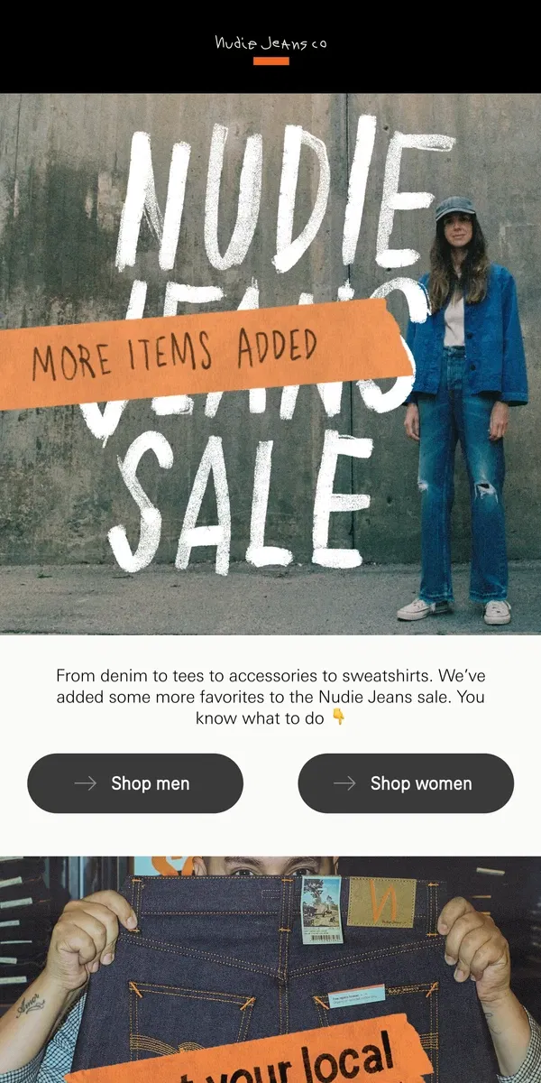 Email from Nudie Jeans. Nudie Jeans sale – new items just dropped!