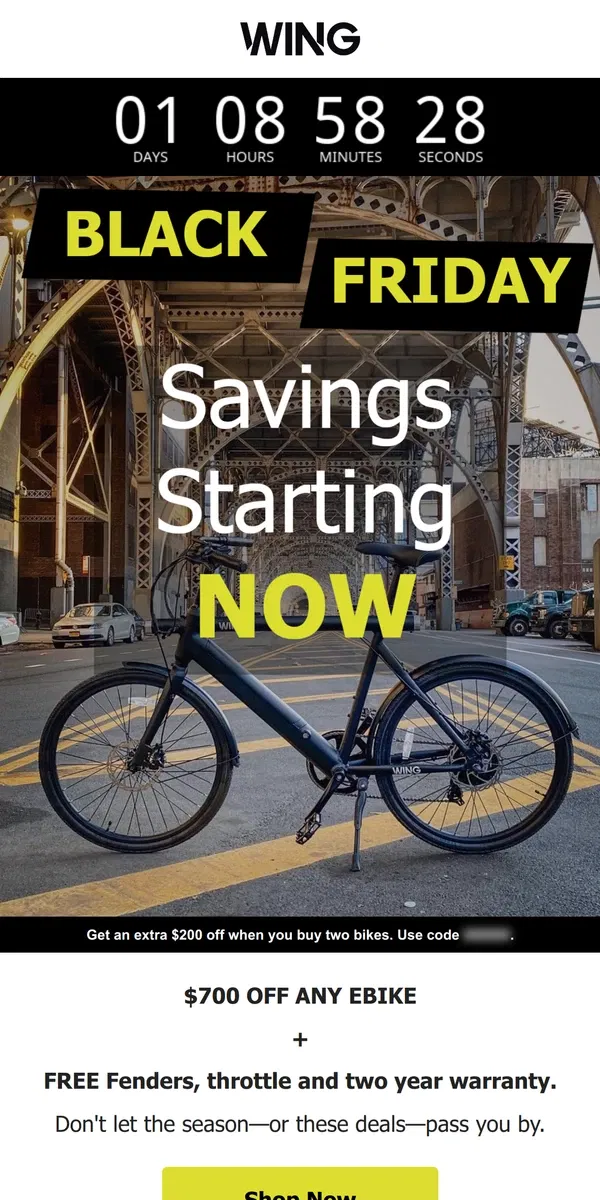 Email from Wing Bikes. ⚡ Black Friday starts now ⚡