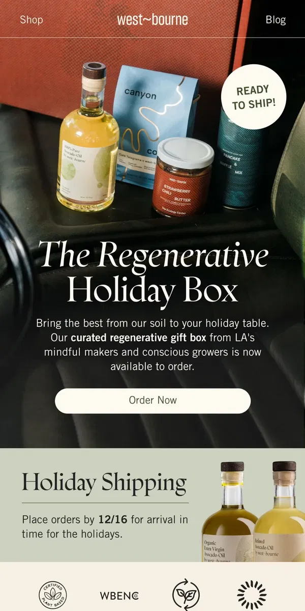 Email from west-bourne. Available Now: The Regenerative Holiday Box