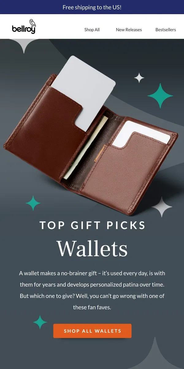 Email from Bellroy. Cheat sheet: wallet gifting