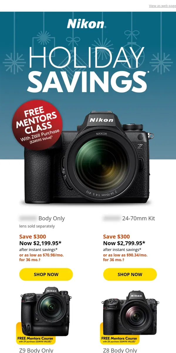 Email from Nikon. Holiday Sales are ending