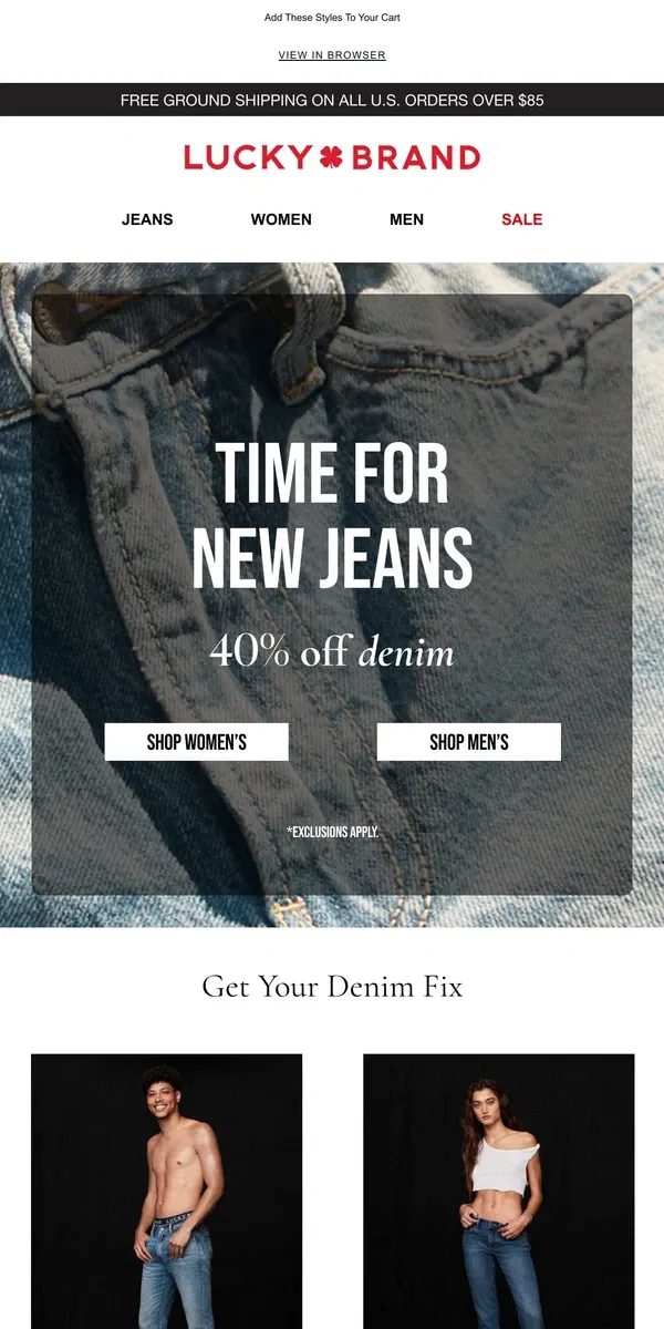 Email from Lucky Brand. Yes – Jeans Are 40% Off 👖