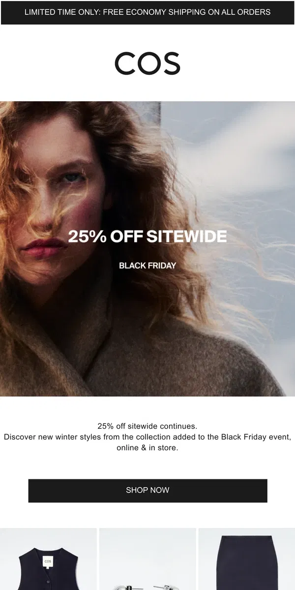 Email from COS. 25% off new winter pieces