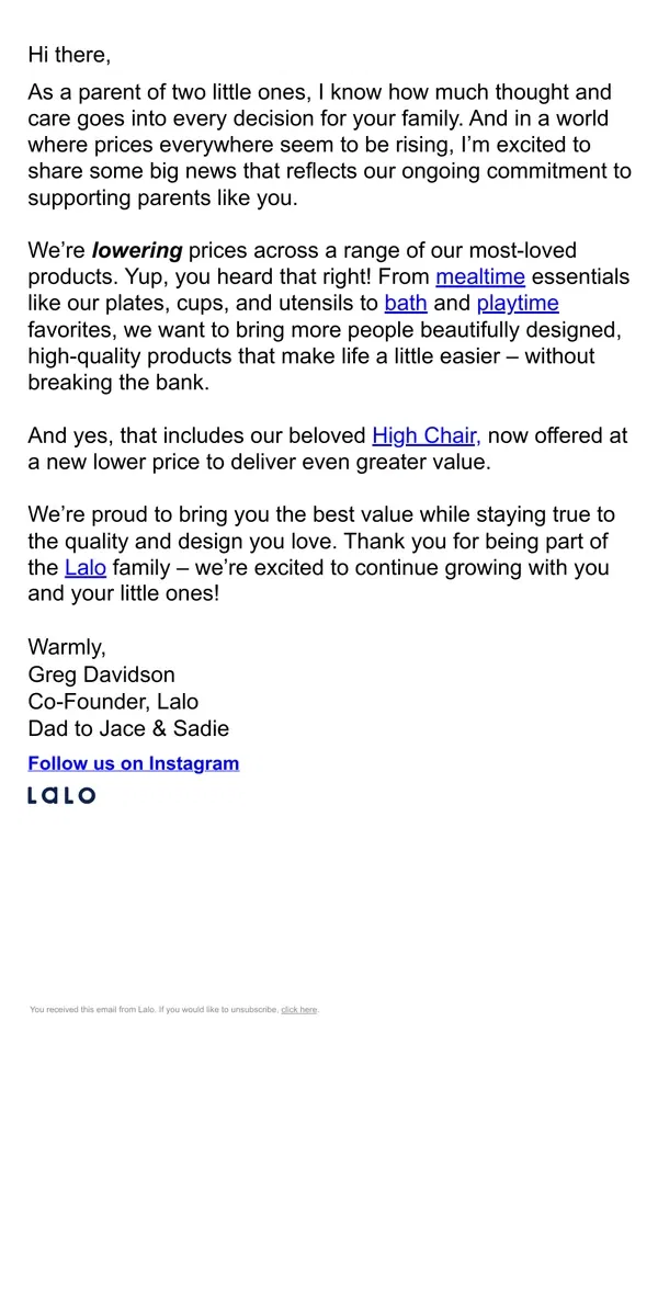 Email from Lalo. Big changes to your favorite Lalo products