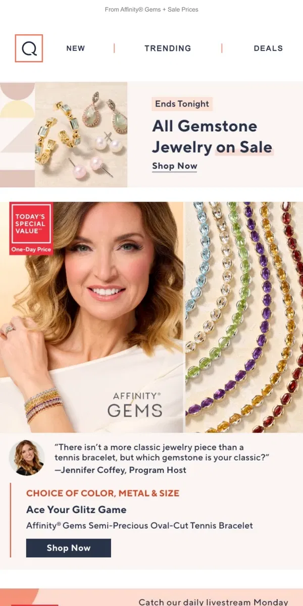 Email from QVC. Today's Tennis Bracelet with a Twist