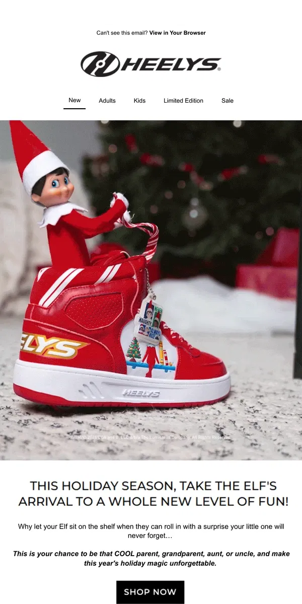 Email from Heelys. NEW: The Elf on the Shelf x Heelys 🎄✨