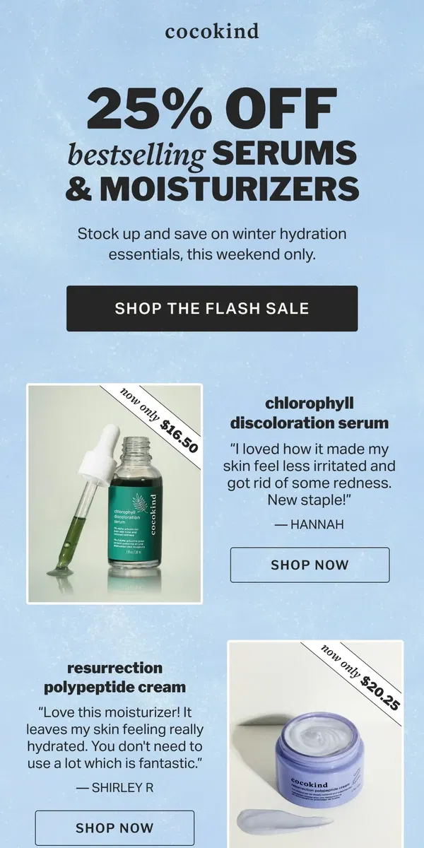 Email from cocokind. your winter skincare favorites are on sale