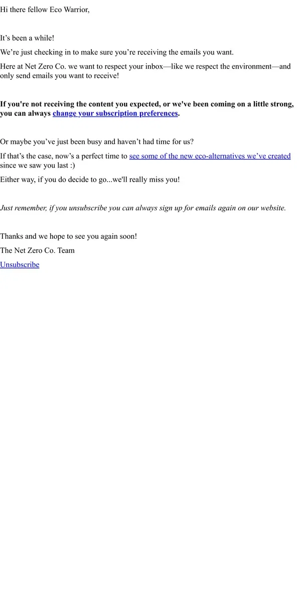 Email from Net Zero Co.. Time to say goodbye?