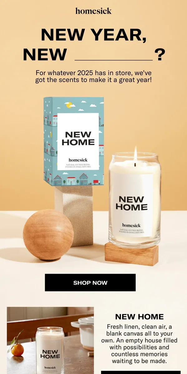 Email from Homesick Candles. For everything new in 2025...