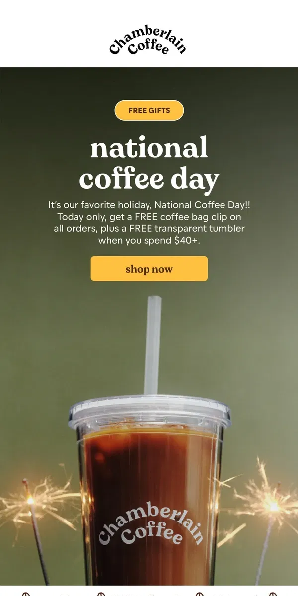 Email from Chamberlain Coffee. lots of free gifts today